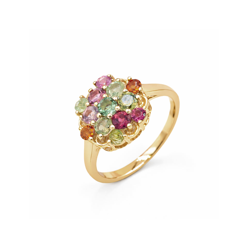 Royal Multi Tourmaline Round Cluster Ring in 925 Sterling Silver