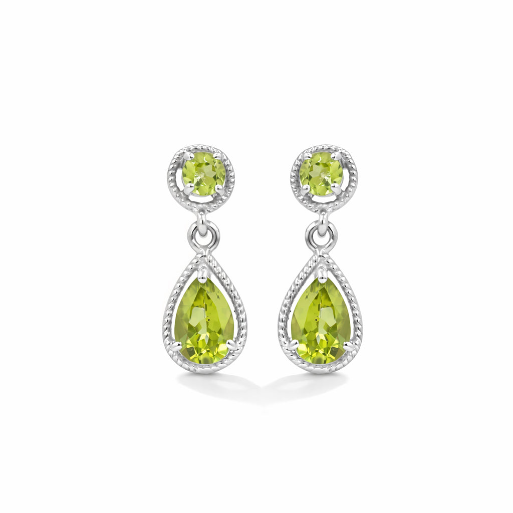 Peridot Link Drop Earrings Round and Pear Design in 925 Silver