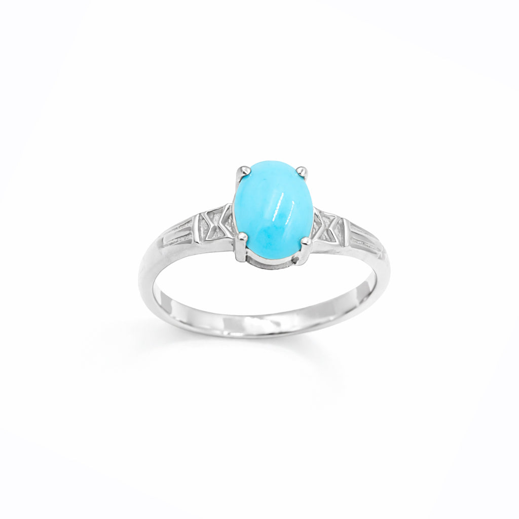 Turquoise Oval Cabochon Ring 925 Silver Cross Brand Design
