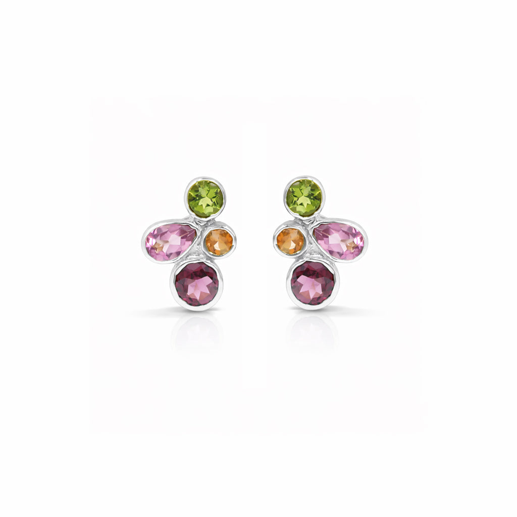 Fancy Modern Multi Tourmaline Stud Earrings in 925 Silver