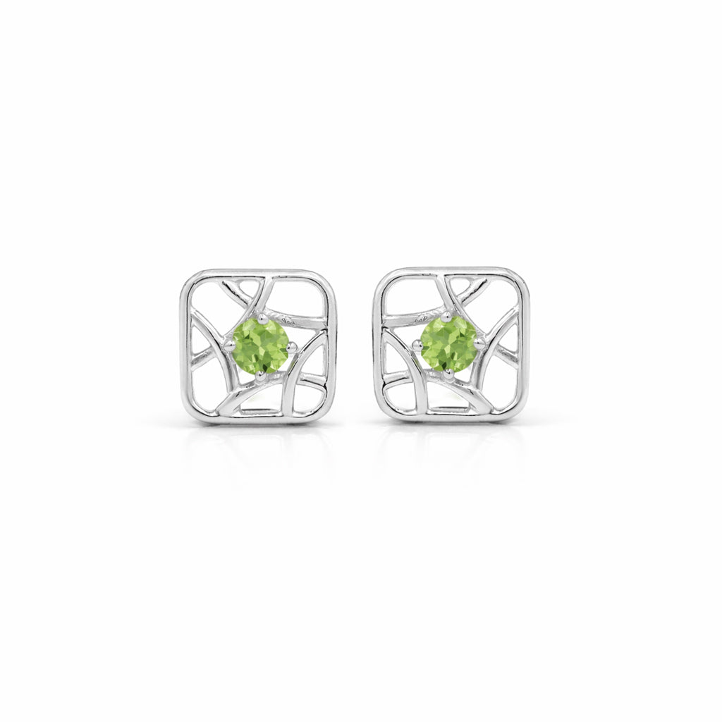 Peridot Arabic Motif Designer Stud Earrings in 925 Silver
