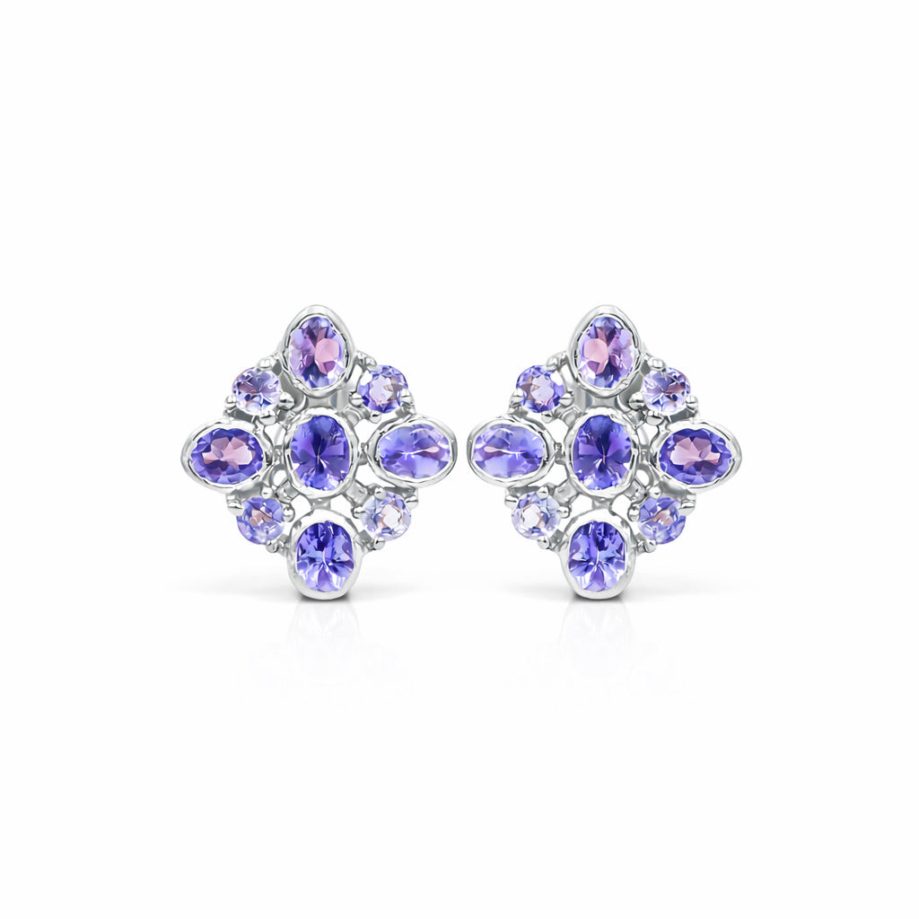 Forget-Me-Not Inspired Tanzanite Flower Stud Earrings in 925 Silver
