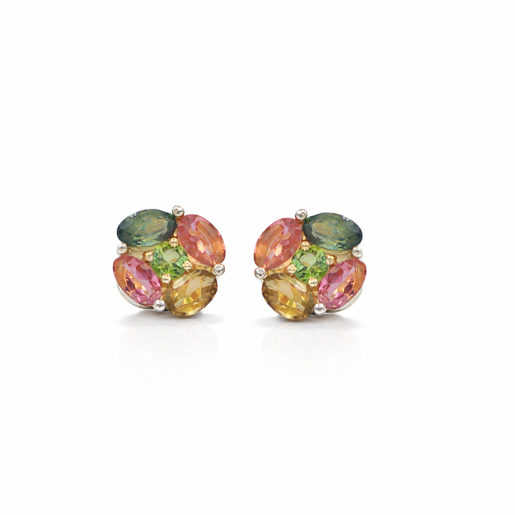 Retro Multi Tourmaline Stud Earrings in 925 Silver