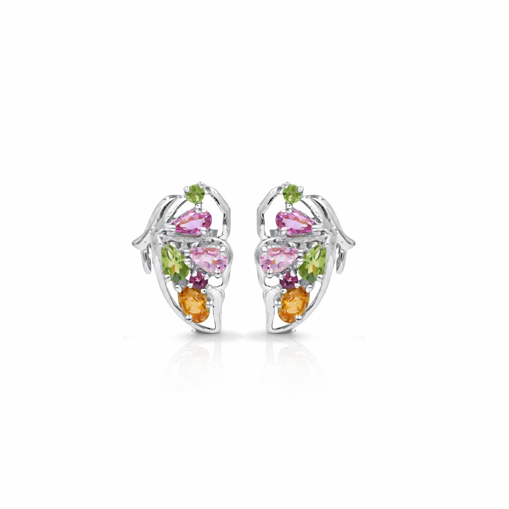 Butterfly Inspired Multi Tourmaline Stud Earrings in 925 Silver