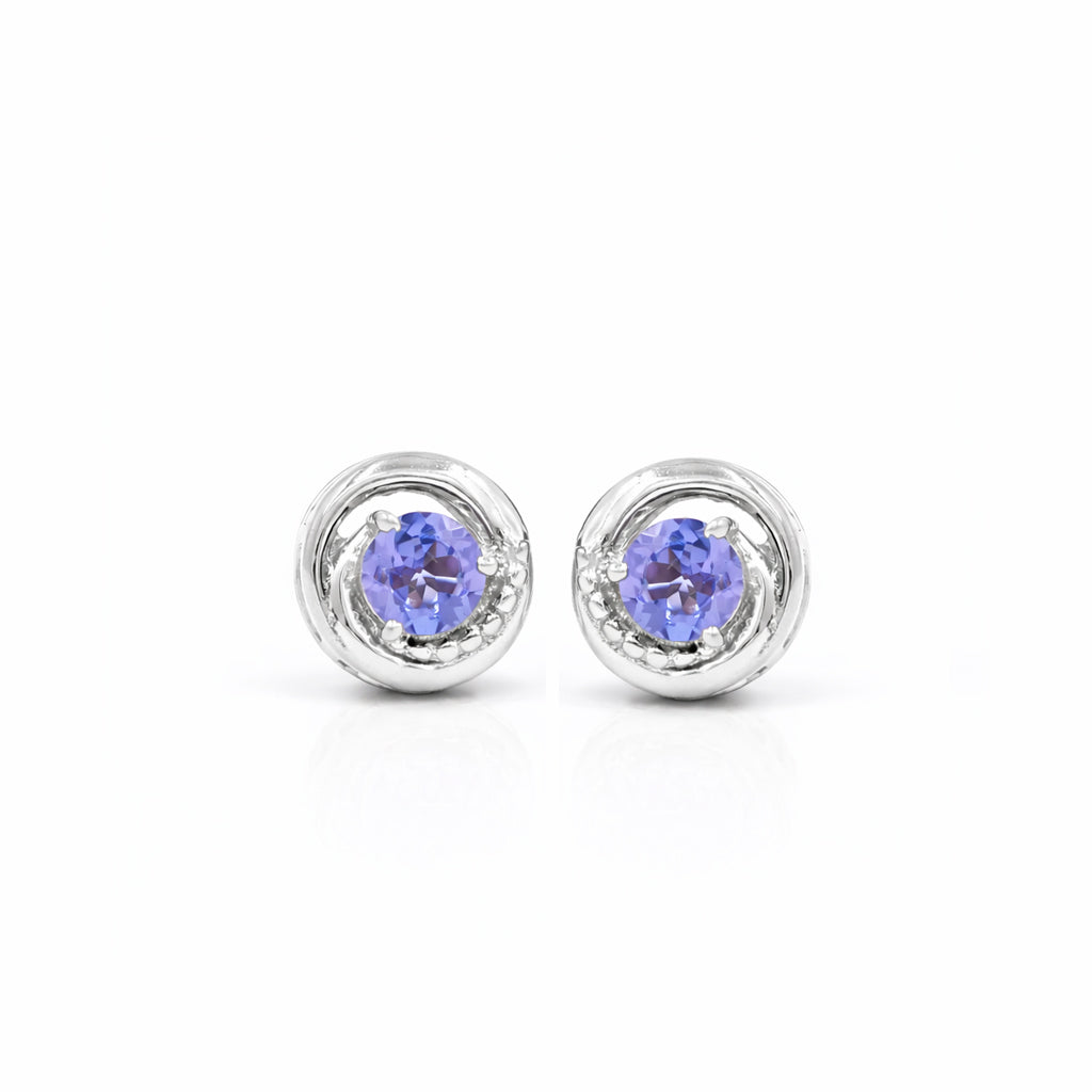 Round Tanzanite Circle Stud Earrings in 925 Silver