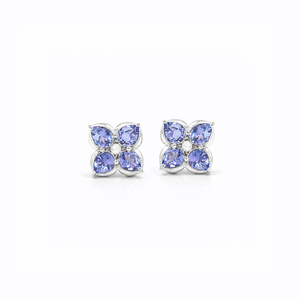 Dogwood Flower Tanzanite Stud Earrings in 925 Silver