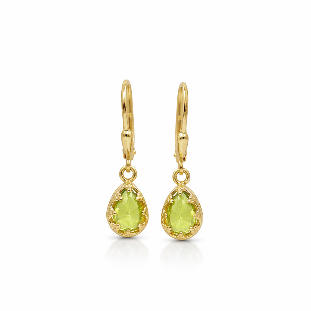 Peridot Pear Drop Leverback Earrings in 925 Silver
