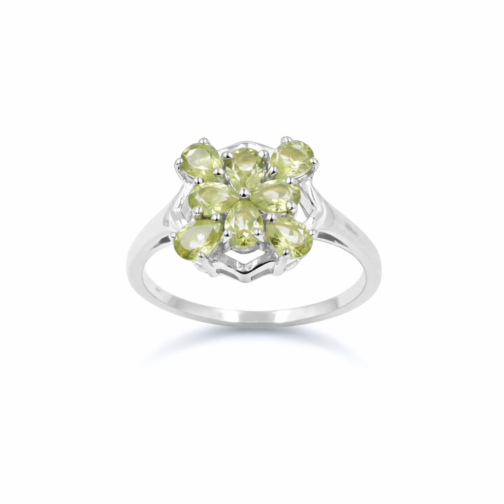 Silver 925 Green Hellebore Peridot Ring 8 Pear Stone Floral Design