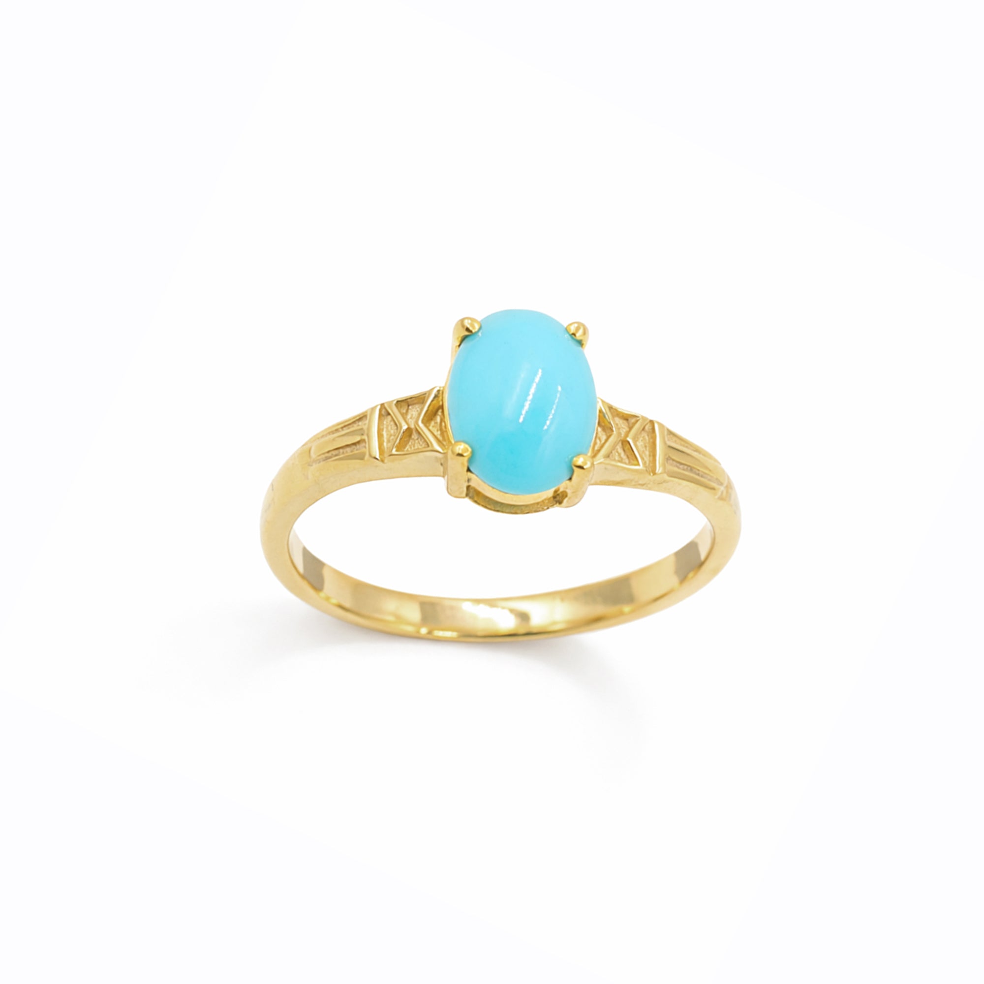 Turquoise Oval Cabochon Ring 925 Silver Cross Brand Design