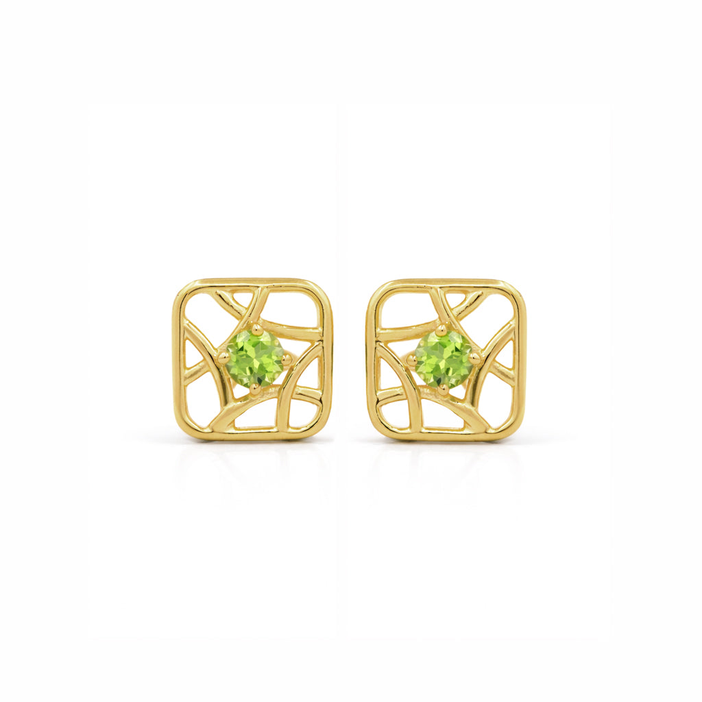 Peridot Arabic Motif Designer Stud Earrings in 925 Silver