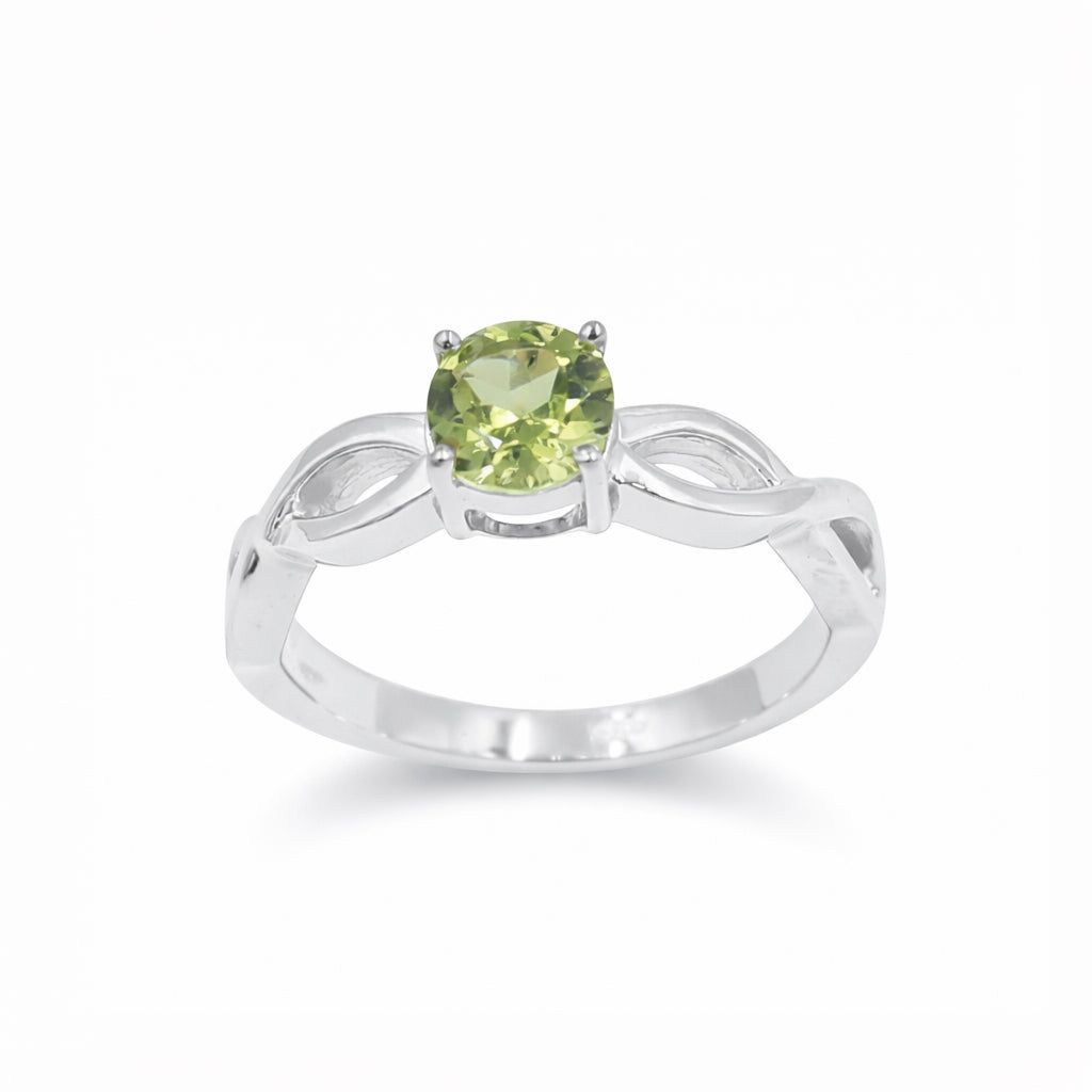 925 Silver Round Peridot Rope Band Ring with Classic Designer Style