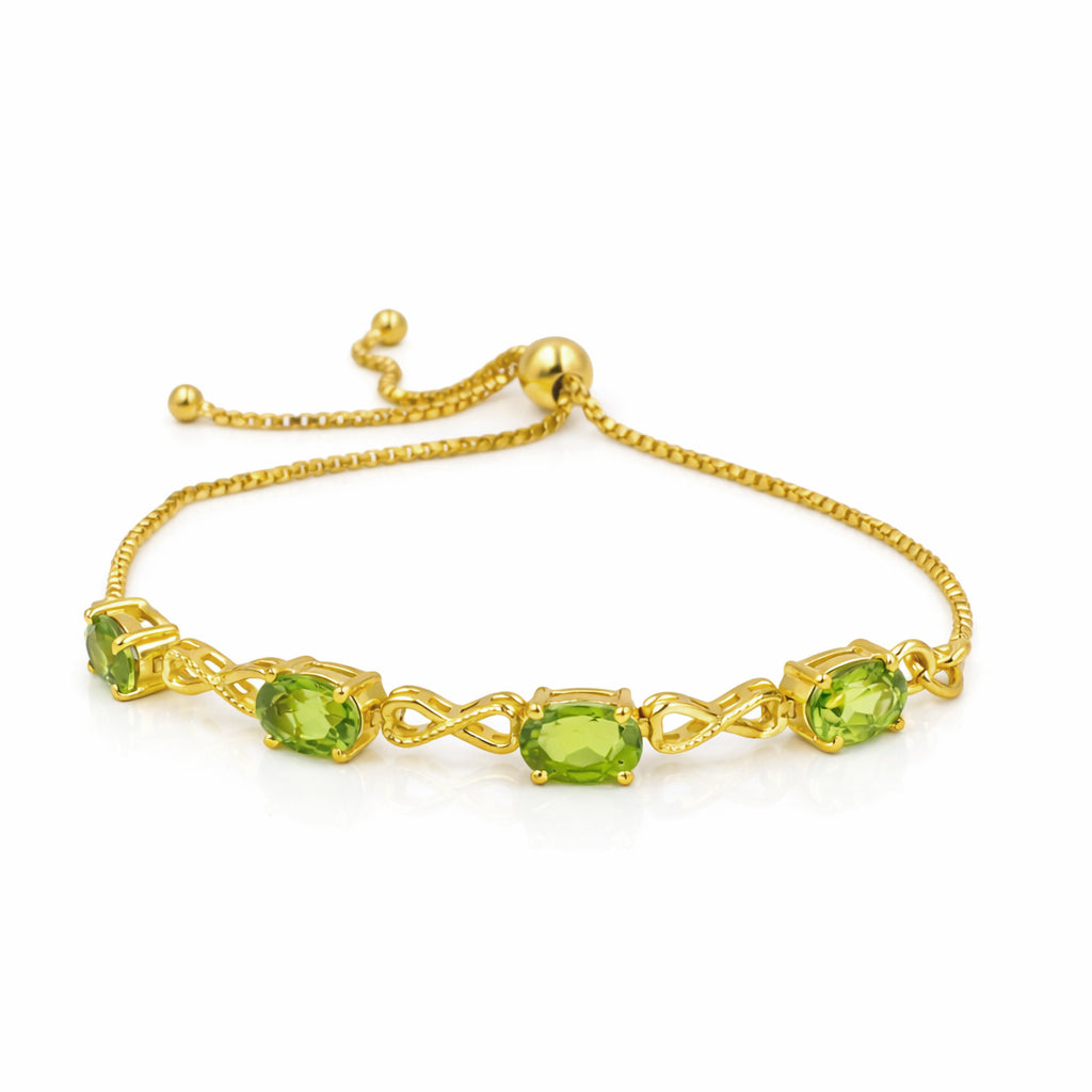 Infinity Peridot Adjustable Bracelet in 925 Silver