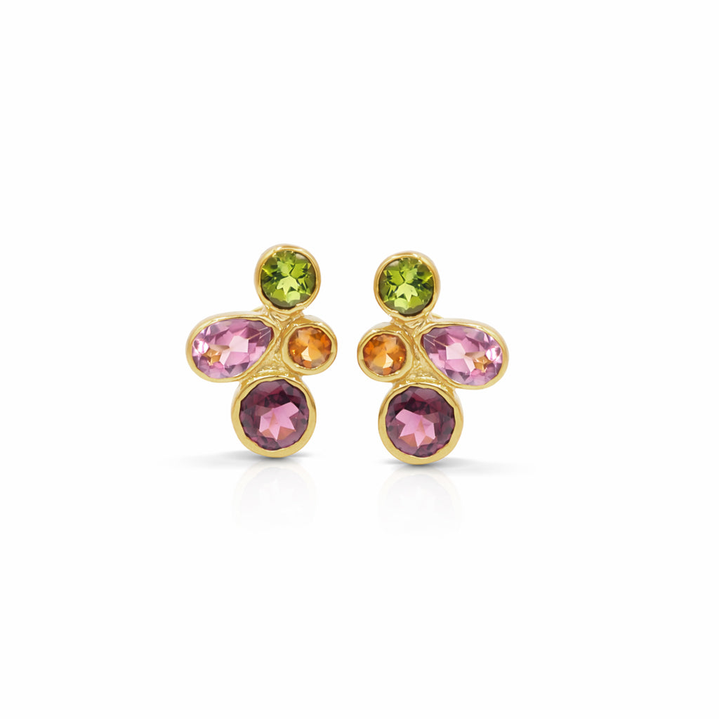 Fancy Modern Multi Tourmaline Stud Earrings in 925 Silver