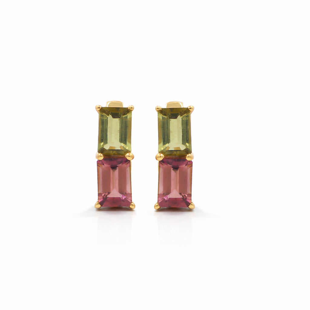Multi Tourmaline Two Octagon Cut Designer Earrings