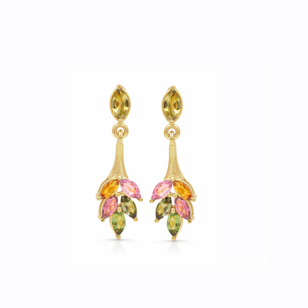 Multi Tourmaline Marquise Drop Earrings in 925 Silver