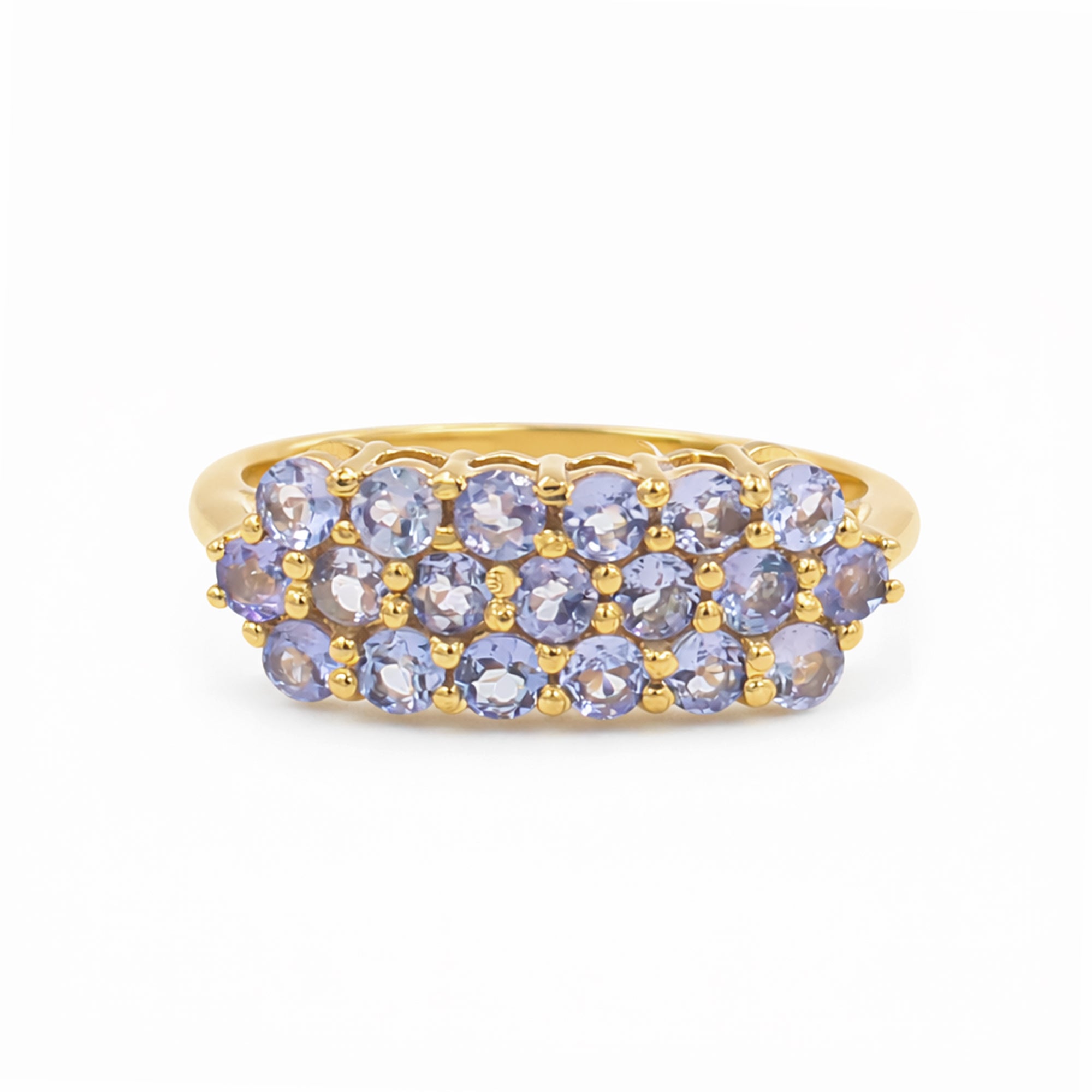 Classic Honeycomb Tanzanite Ring with 19 Round Blue Stones in 925 Silver