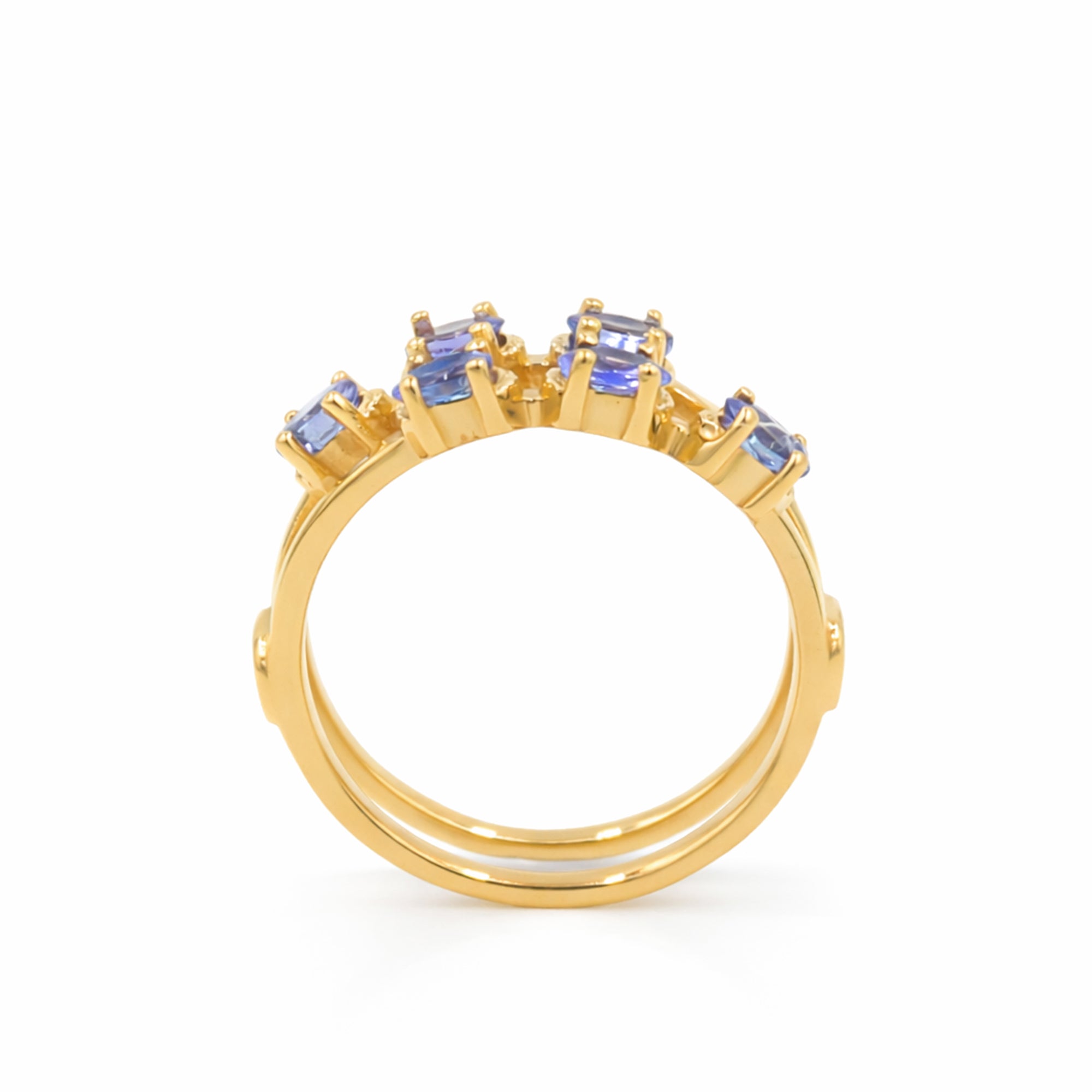 Double Row Six Oval Tanzanite Ring in 925 Silver