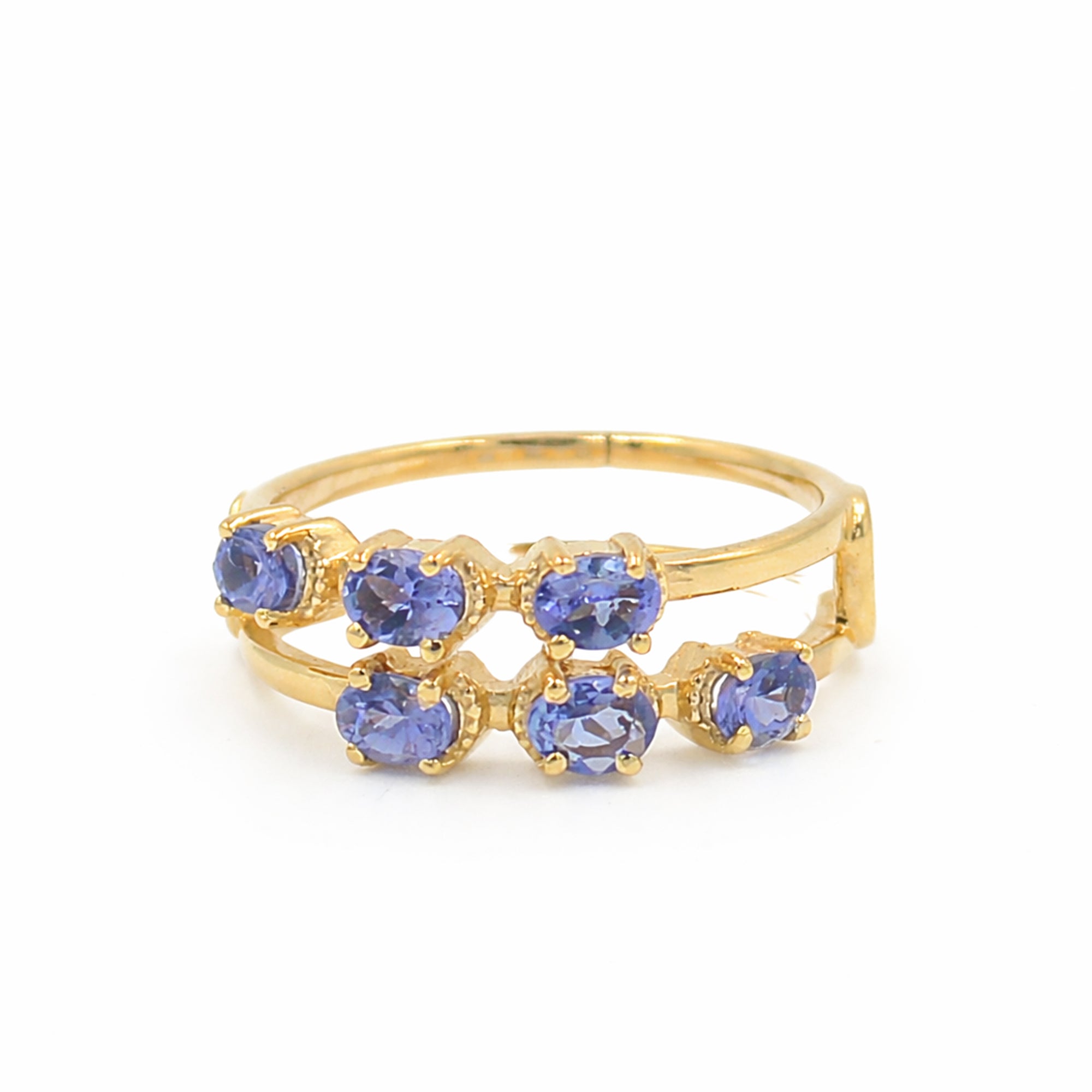 Double Row Six Oval Tanzanite Ring in 925 Silver