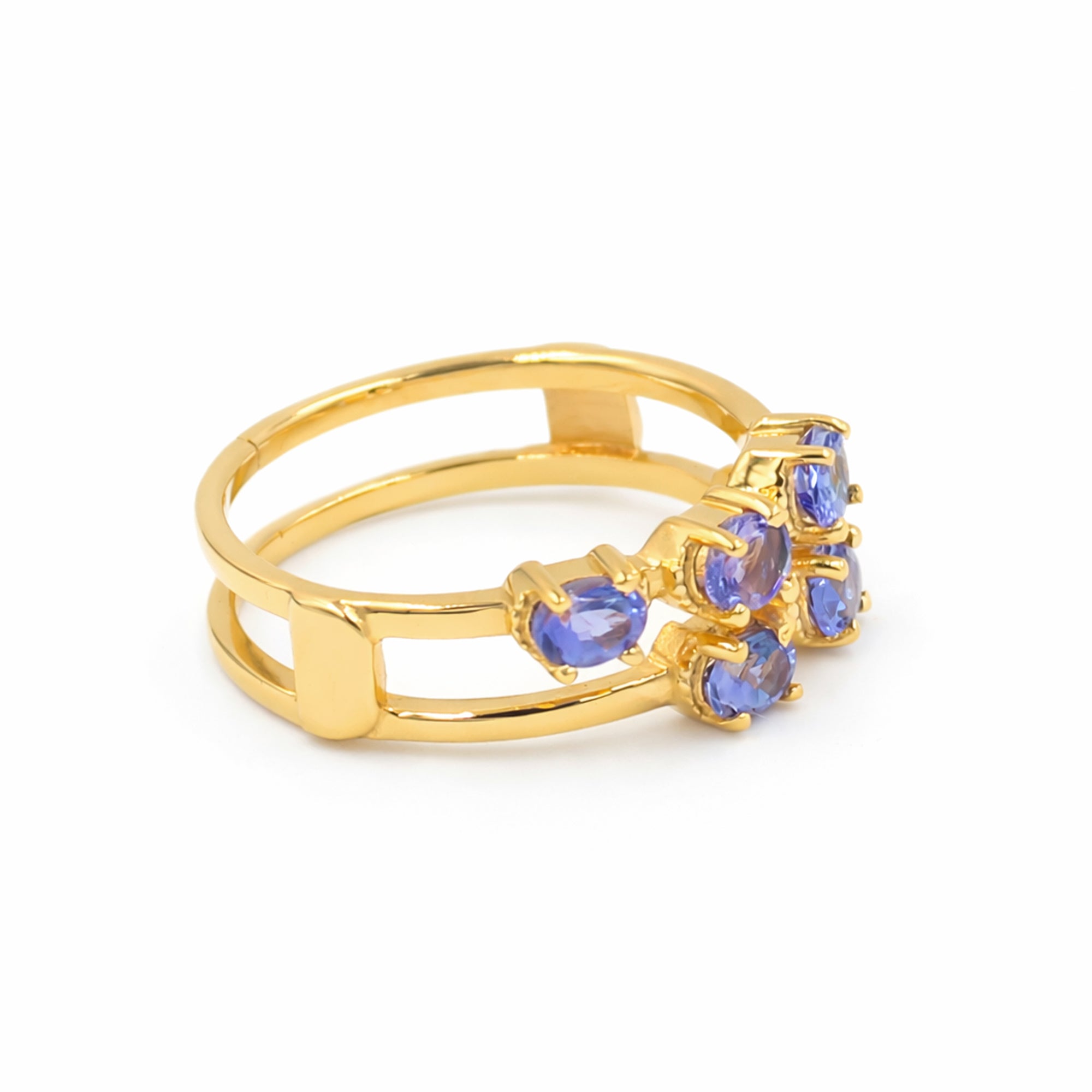 Double Row Six Oval Tanzanite Ring in 925 Silver