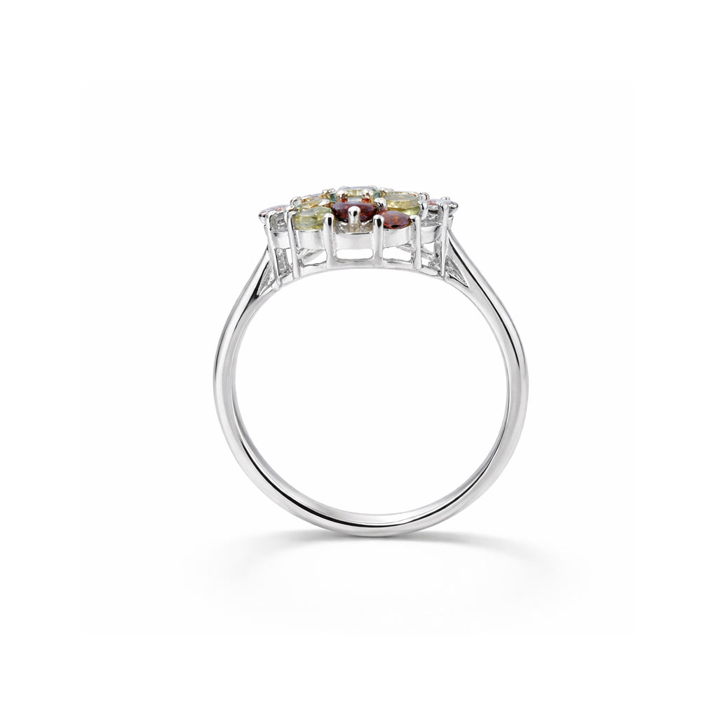 Royal Multi Tourmaline Round Cluster Ring in 925 Sterling Silver