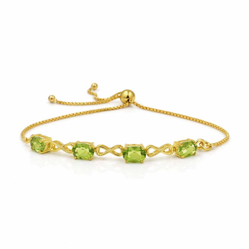 Infinity Peridot Adjustable Bracelet in 925 Silver