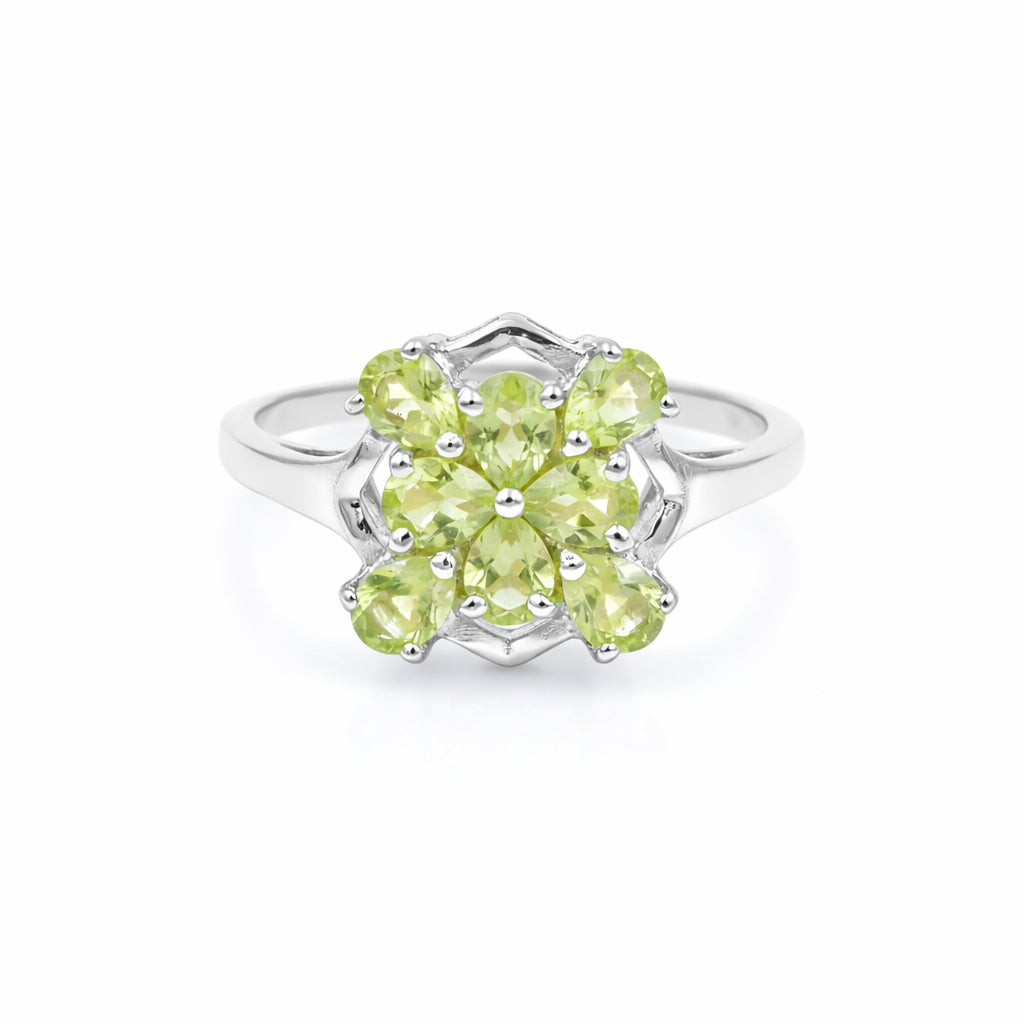 Silver 925 Green Hellebore Peridot Ring 8 Pear Stone Floral Design