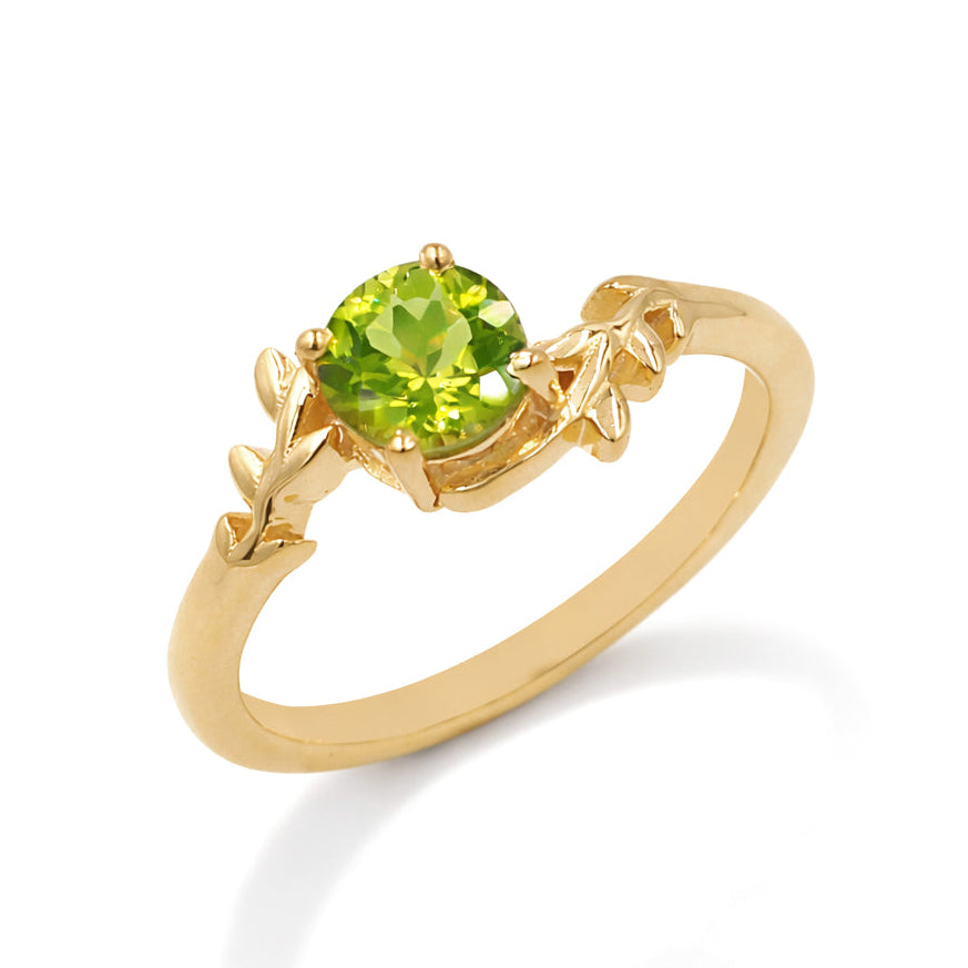 925 Silver Peridot Vine Climber Ring with Round Green Gemstone