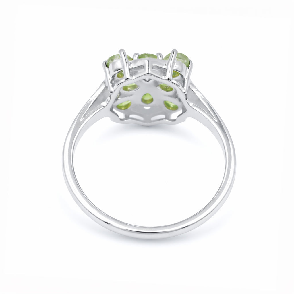 Silver 925 Green Hellebore Peridot Ring 8 Pear Stone Floral Design