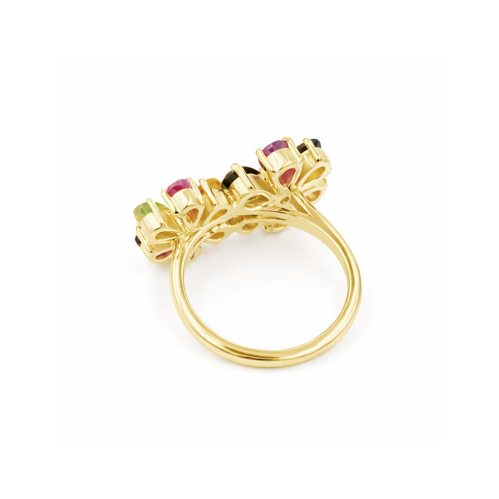 Multi Tourmaline Double Flower Ring American Pasqueflower Inspired in 925 Silver