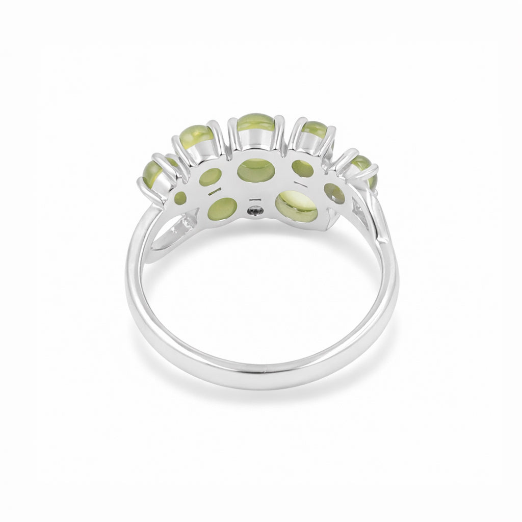 Seven Stone Peridot Cabochon Ring in 925 Silver
