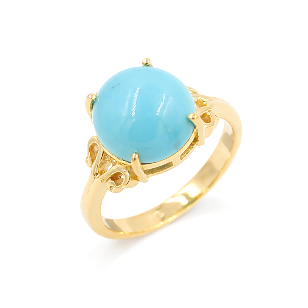 Turquoise Round Cabochon Ring 925 Silver Engraved Design