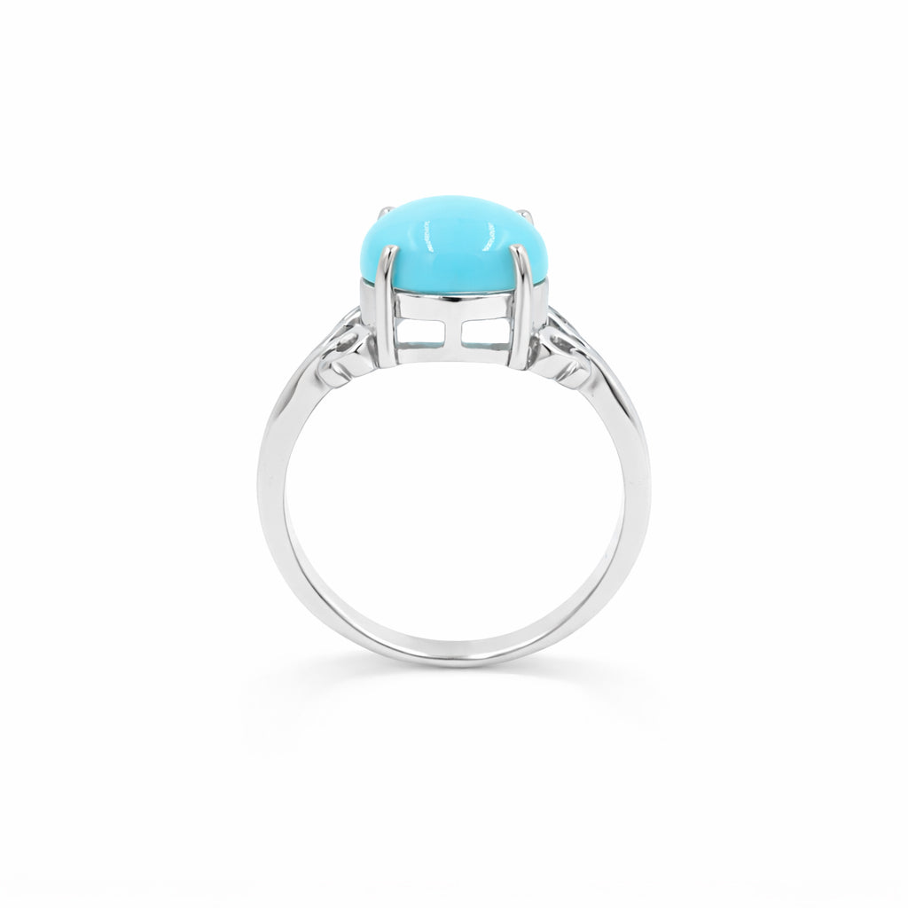 Turquoise Round Cabochon Ring 925 Silver Engraved Design