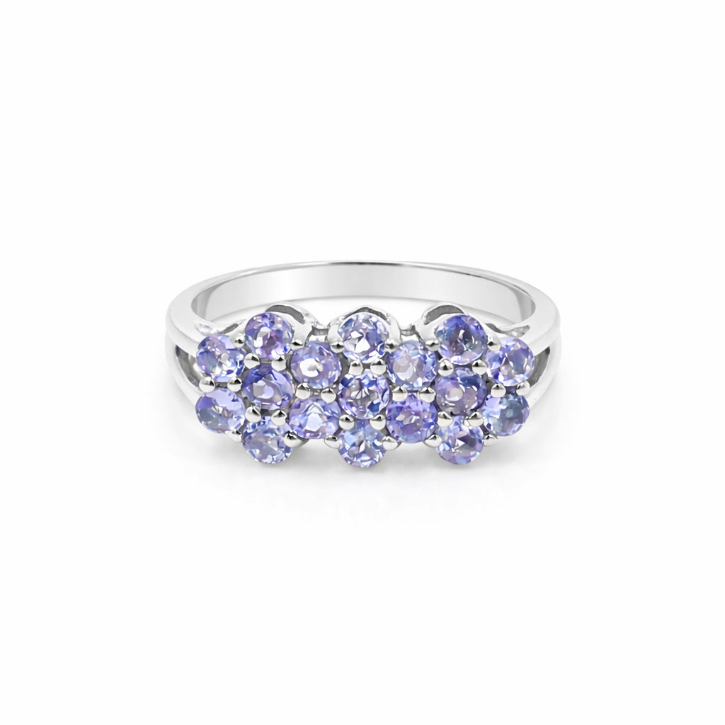 Modern Art Tanzanite Cluster Ring in 925 Silver
