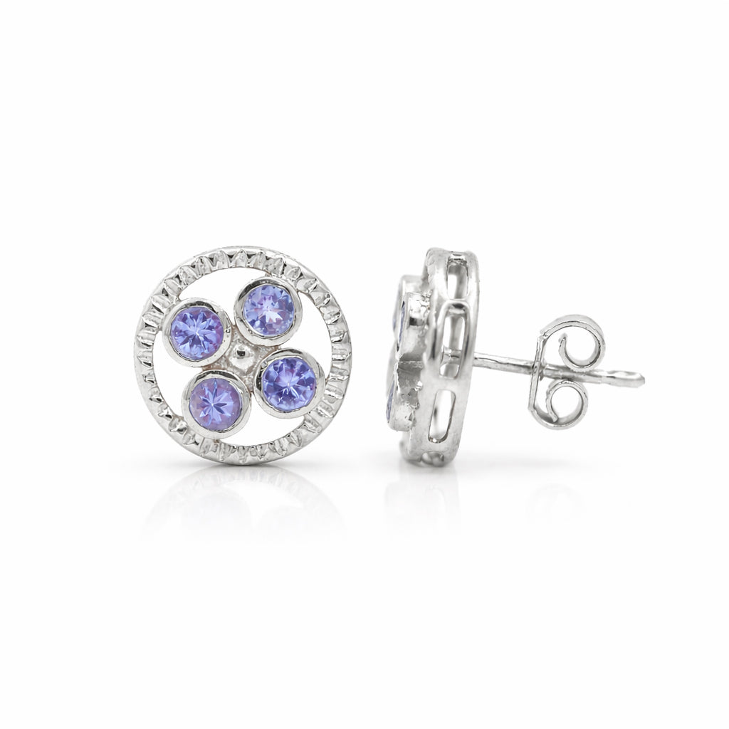 Geranium Flower Tanzanite Stud Earrings in 925 Silver