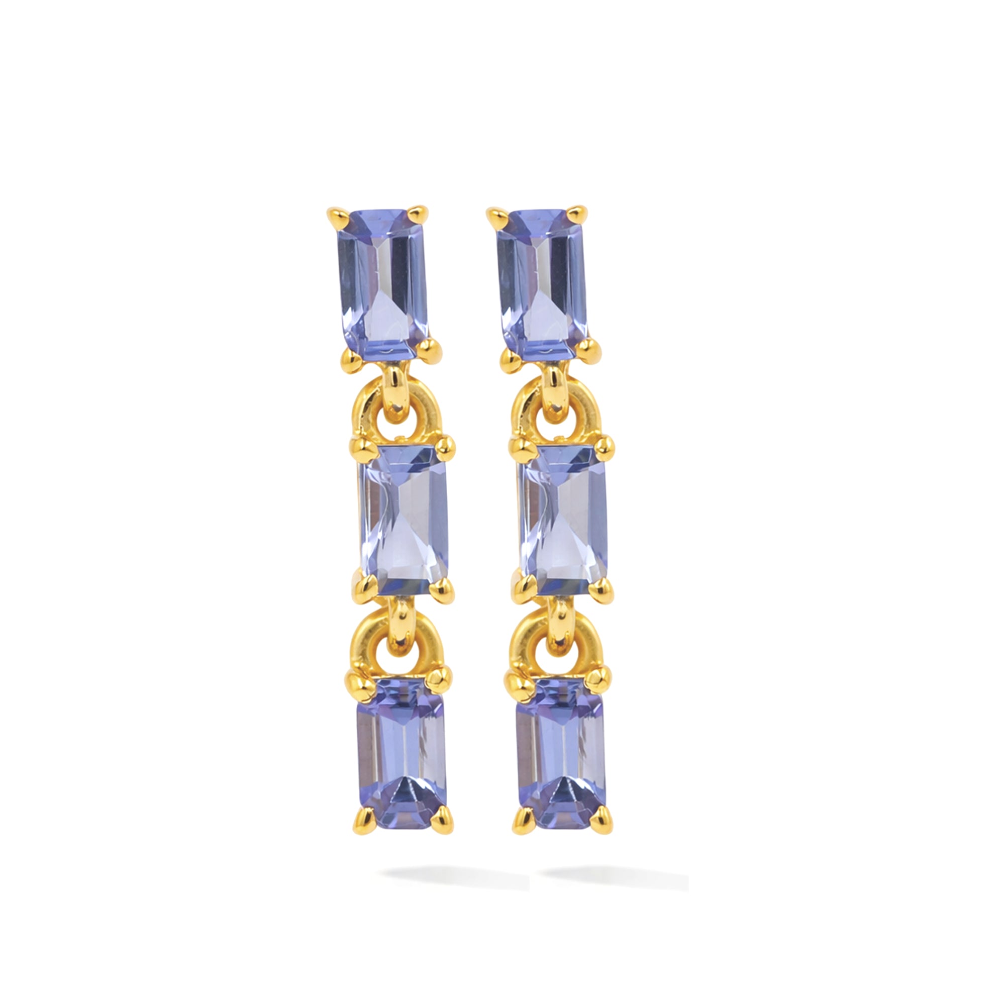 Octagon Tanzanite Drop Stud Earrings in 925 Silver