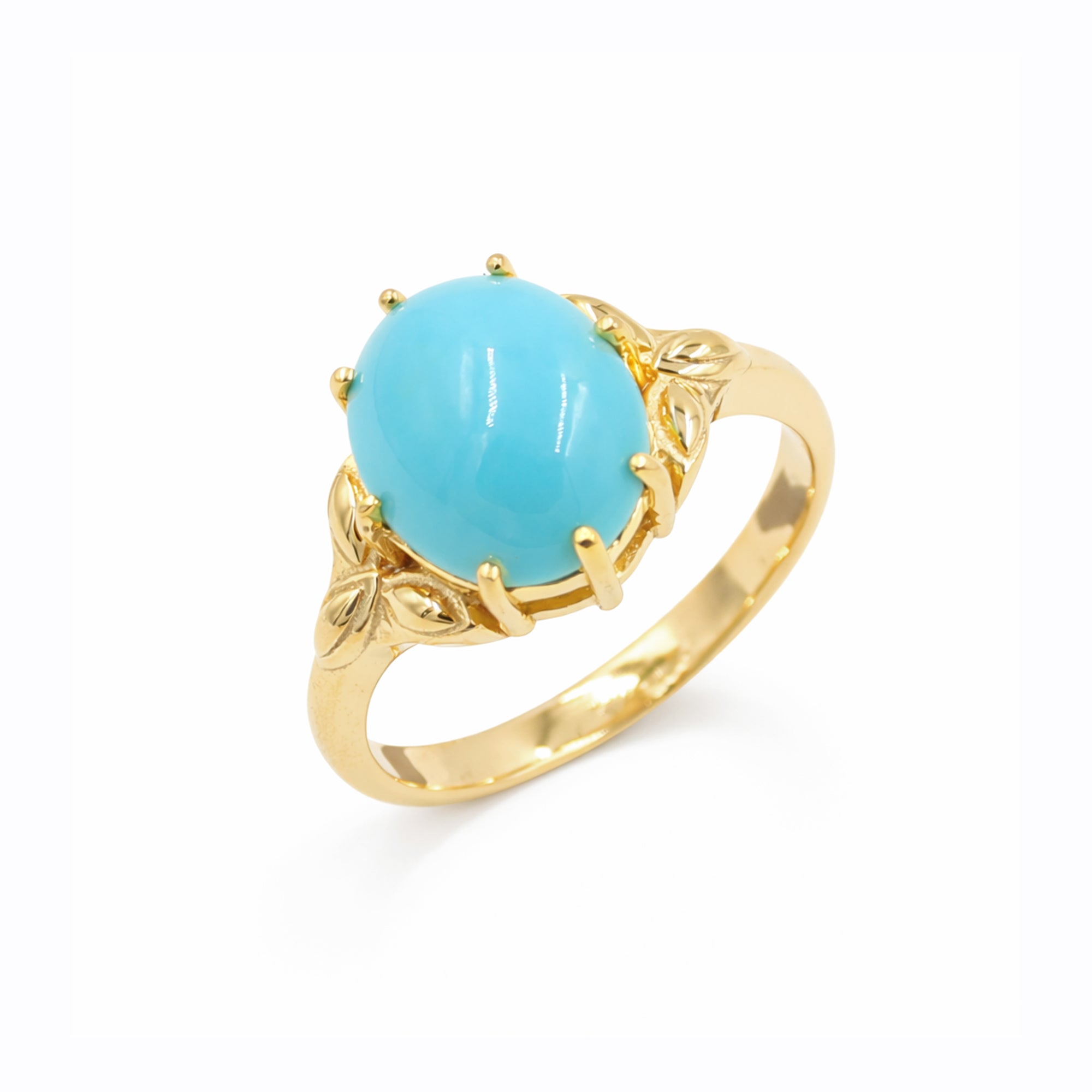 Turquoise Oval Cabochon Leaf Design Ring 925 Silver