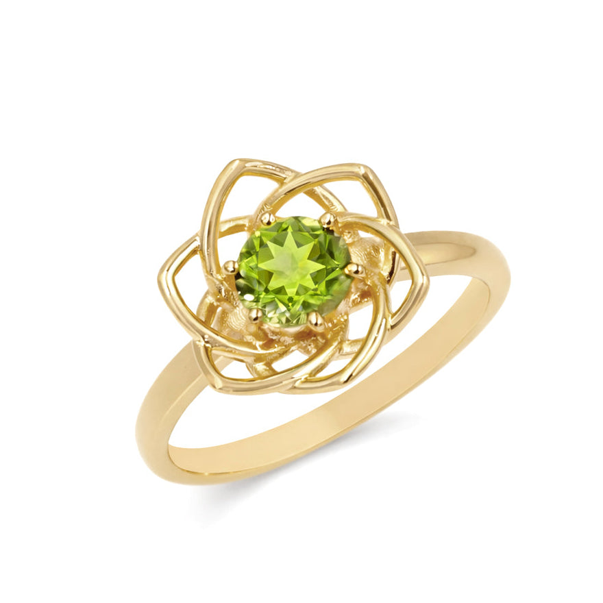 925 Silver Peridot Orchid Ring Inspired by Green Cymbidium