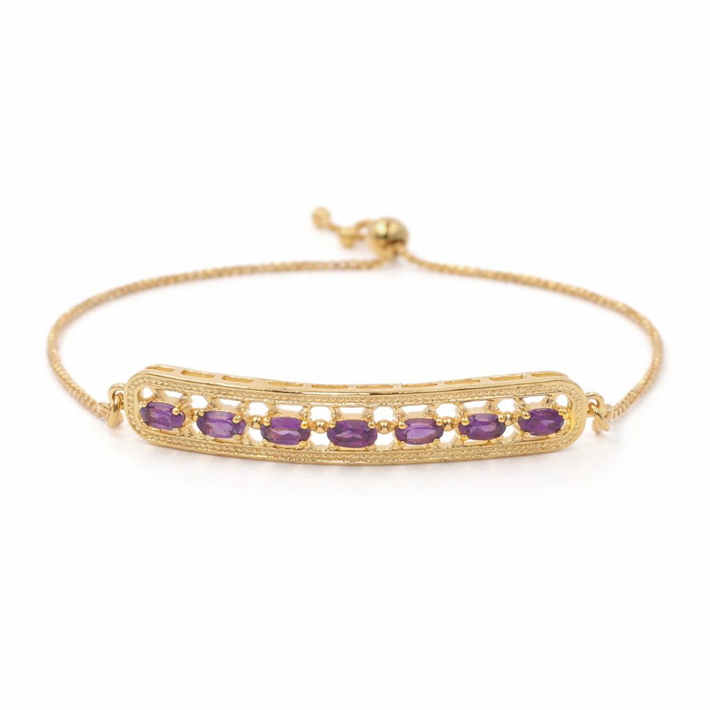 Rhodolite Garnet Oval Semi-Circle Bar Chain Bracelet in 925 Silver