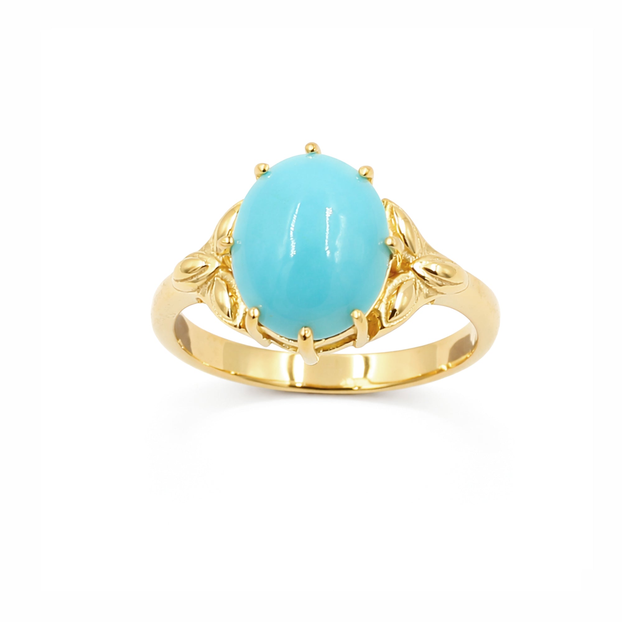 Turquoise Oval Cabochon Leaf Design Ring 925 Silver