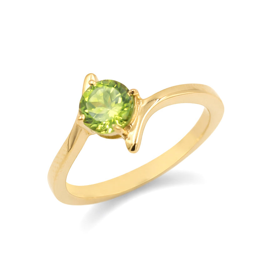 925 Silver Round Peridot Vintage Style Ring with Minimal Design