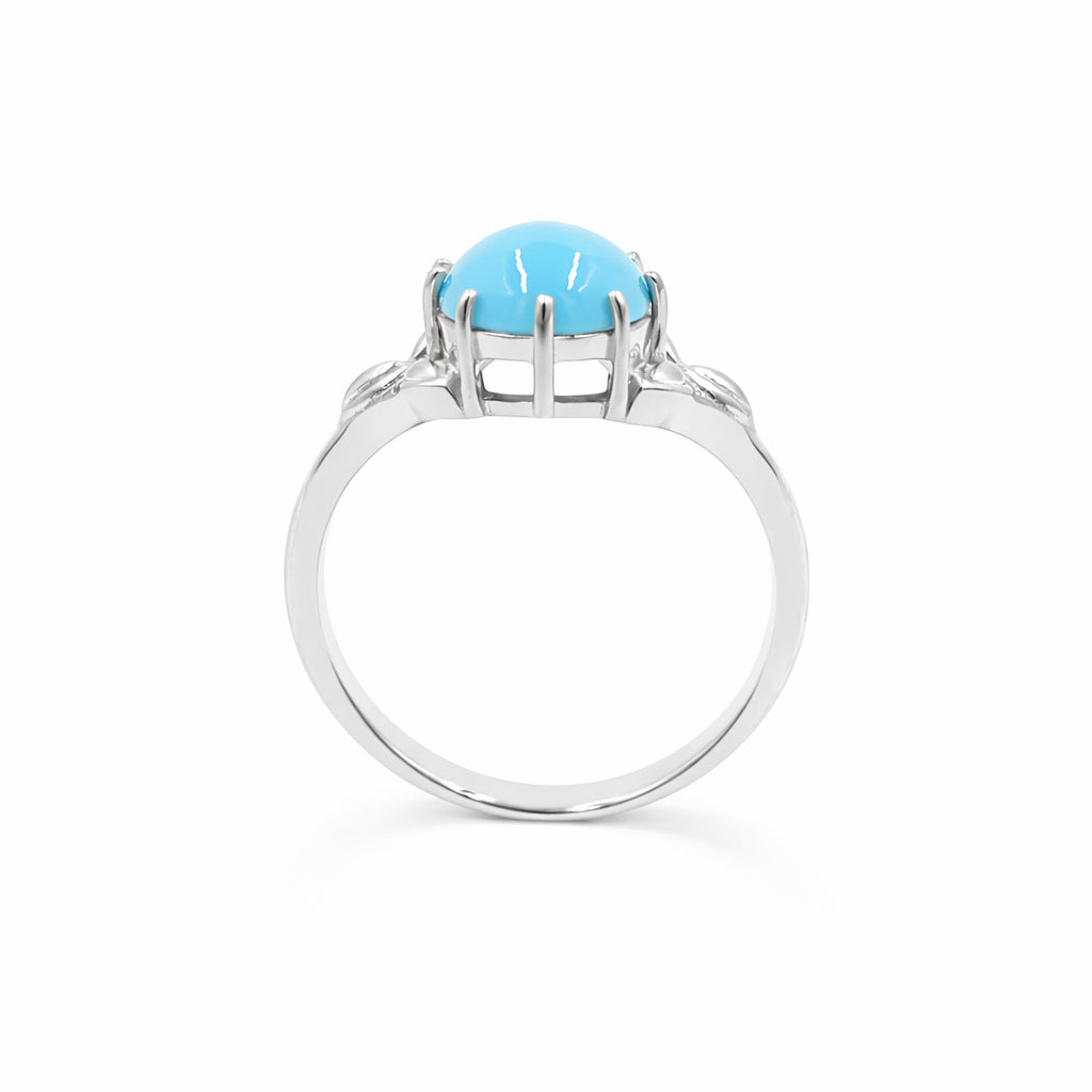 Turquoise Oval Cabochon Leaf Design Ring 925 Silver