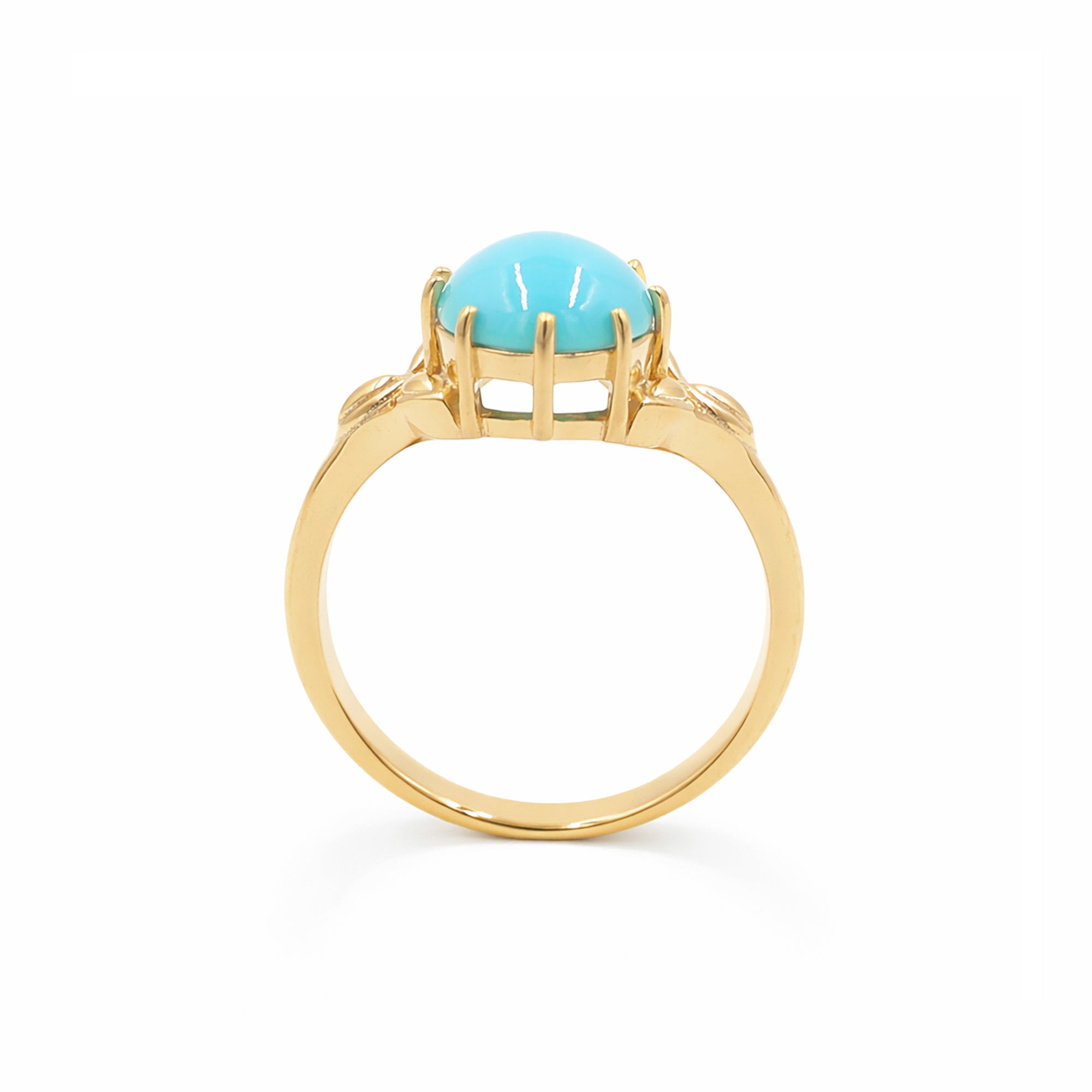 Turquoise Oval Cabochon Leaf Design Ring 925 Silver