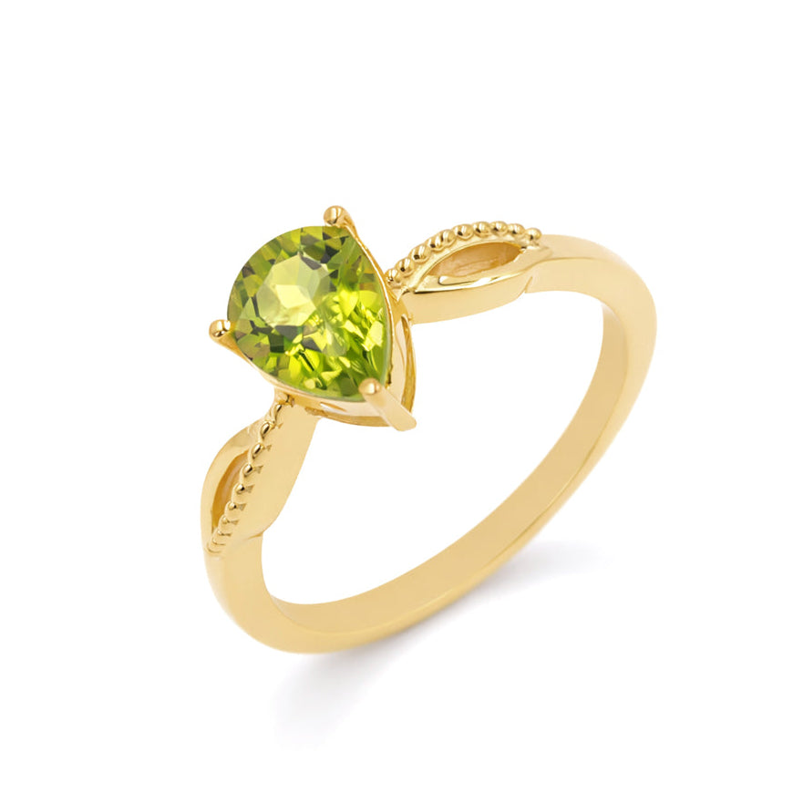 925 Silver Pear Peridot Classic Ring with Modern Minimal Design