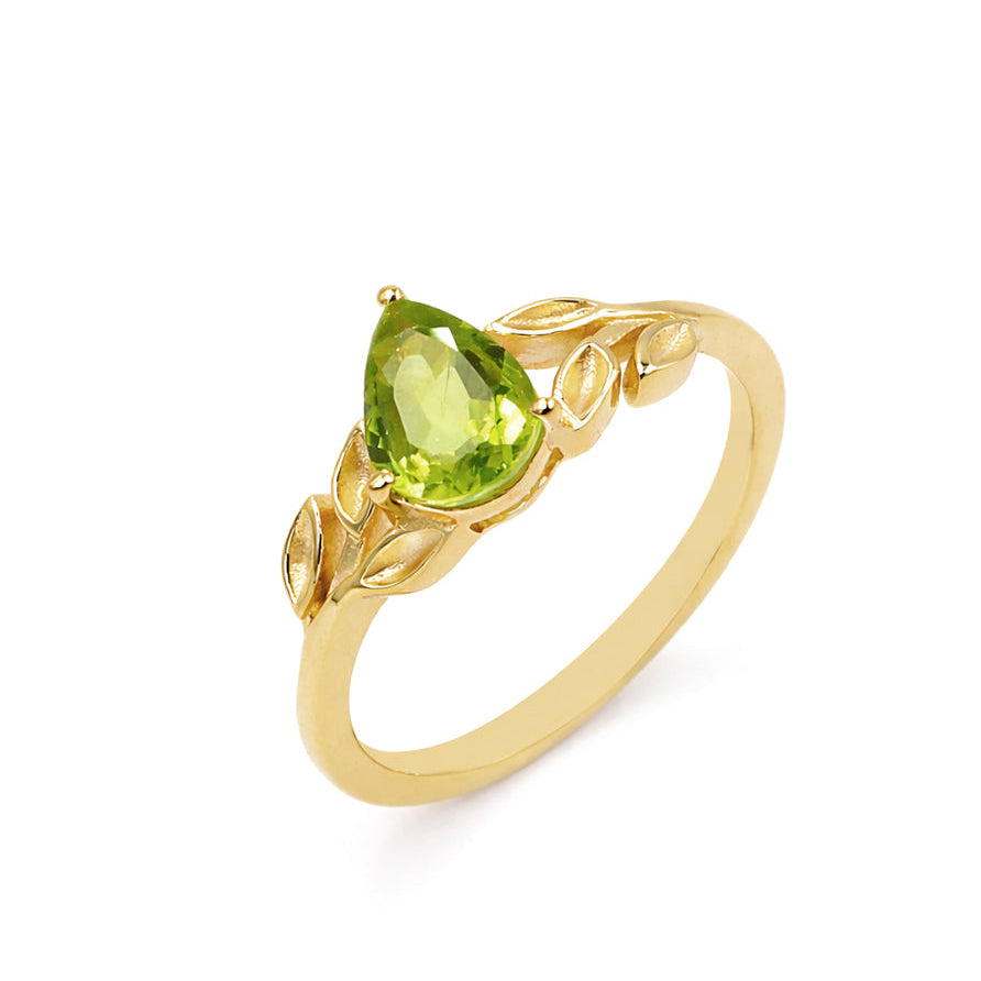 Silver 925 Leaf-Inspired Peridot Ring