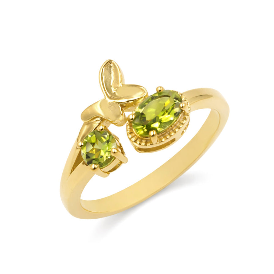 Silver 925 Butterfly Peridot Ring with Round & Oval Stones