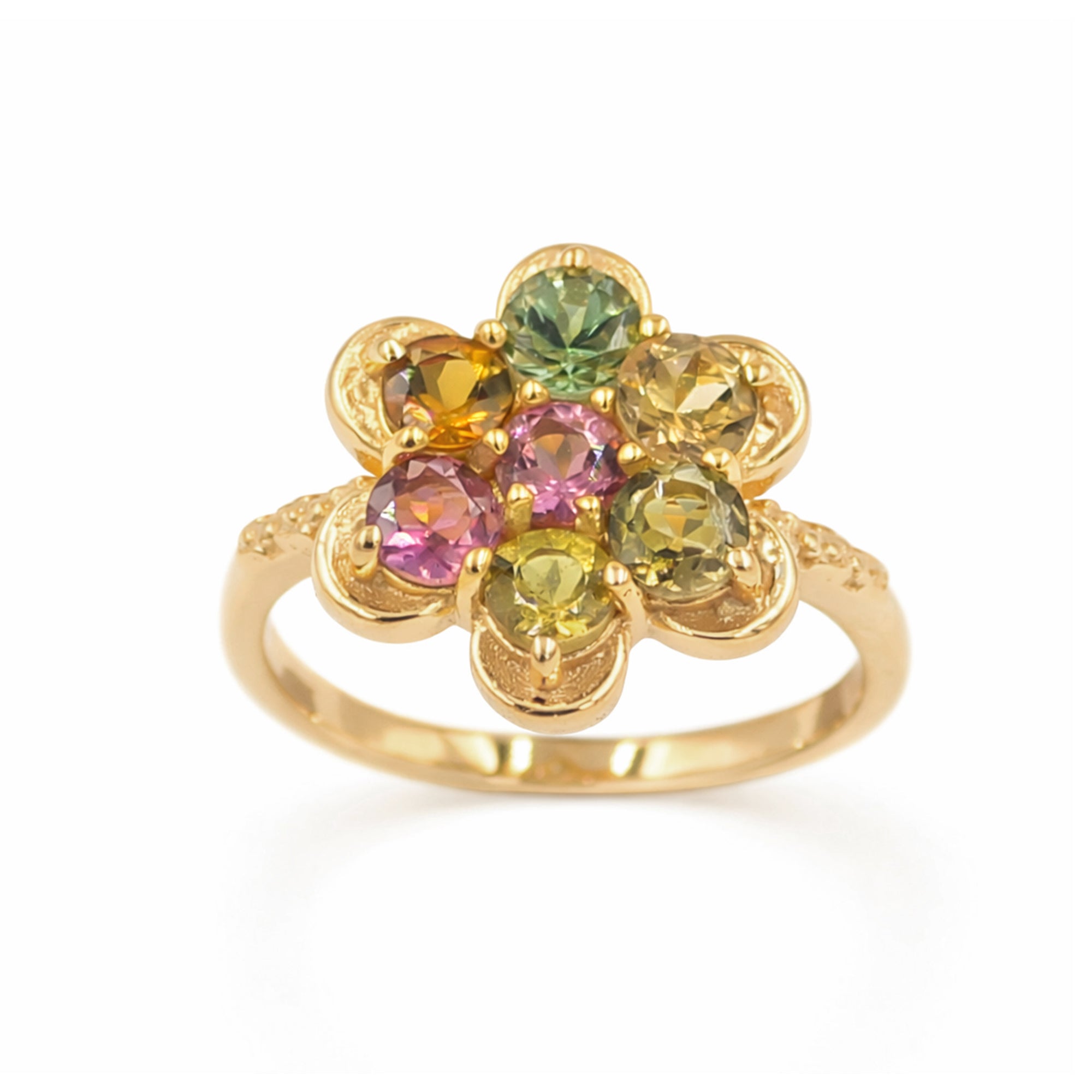 Multi Tourmaline Floral Cluster Ring in 925 Silver