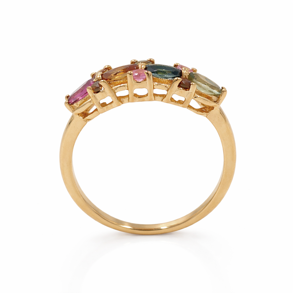 Multi Tourmaline Ten Stone Layered Ring in 925 Silver