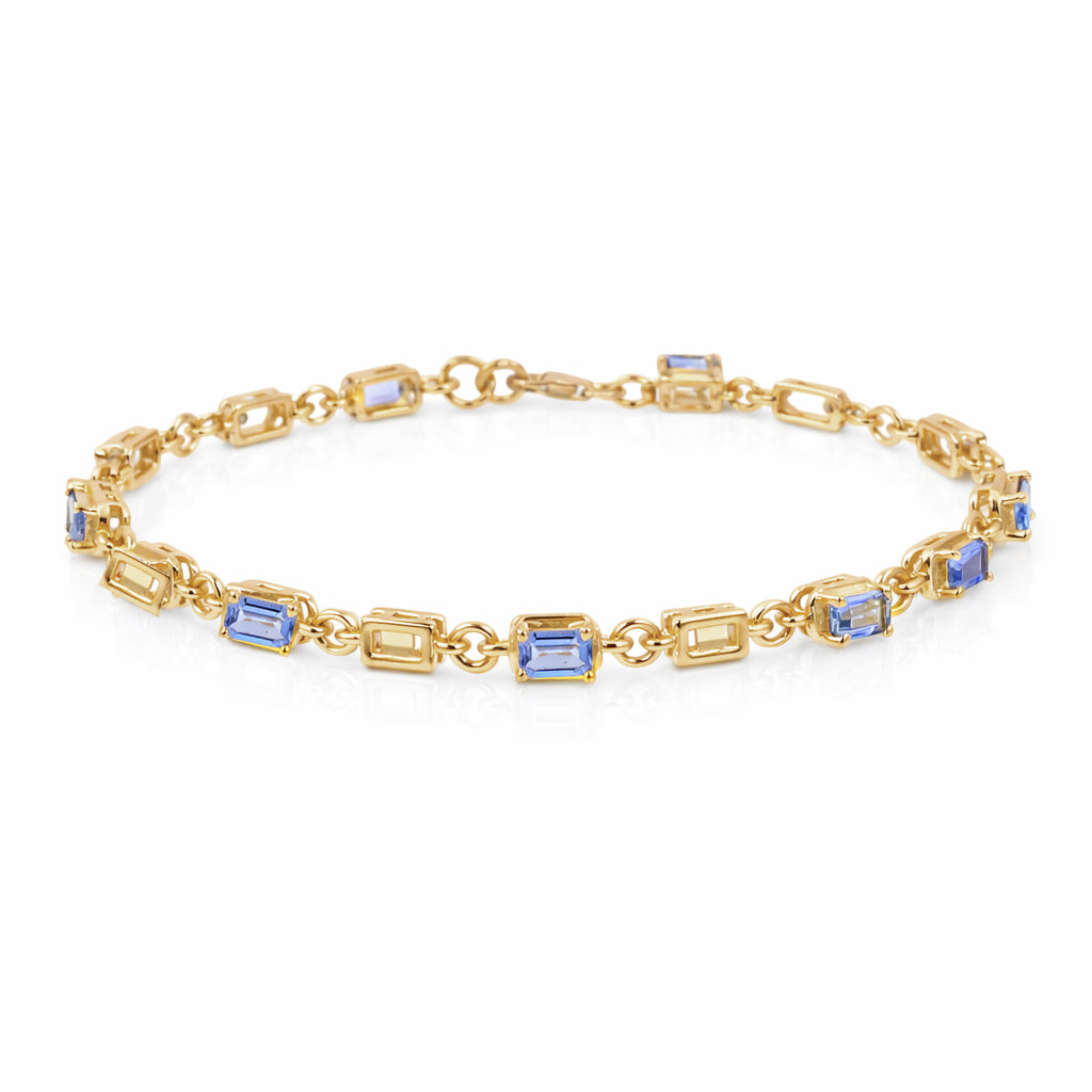 Tanzanite Octagon Stone Charm & Blank Link Bracelet in 925 Silver