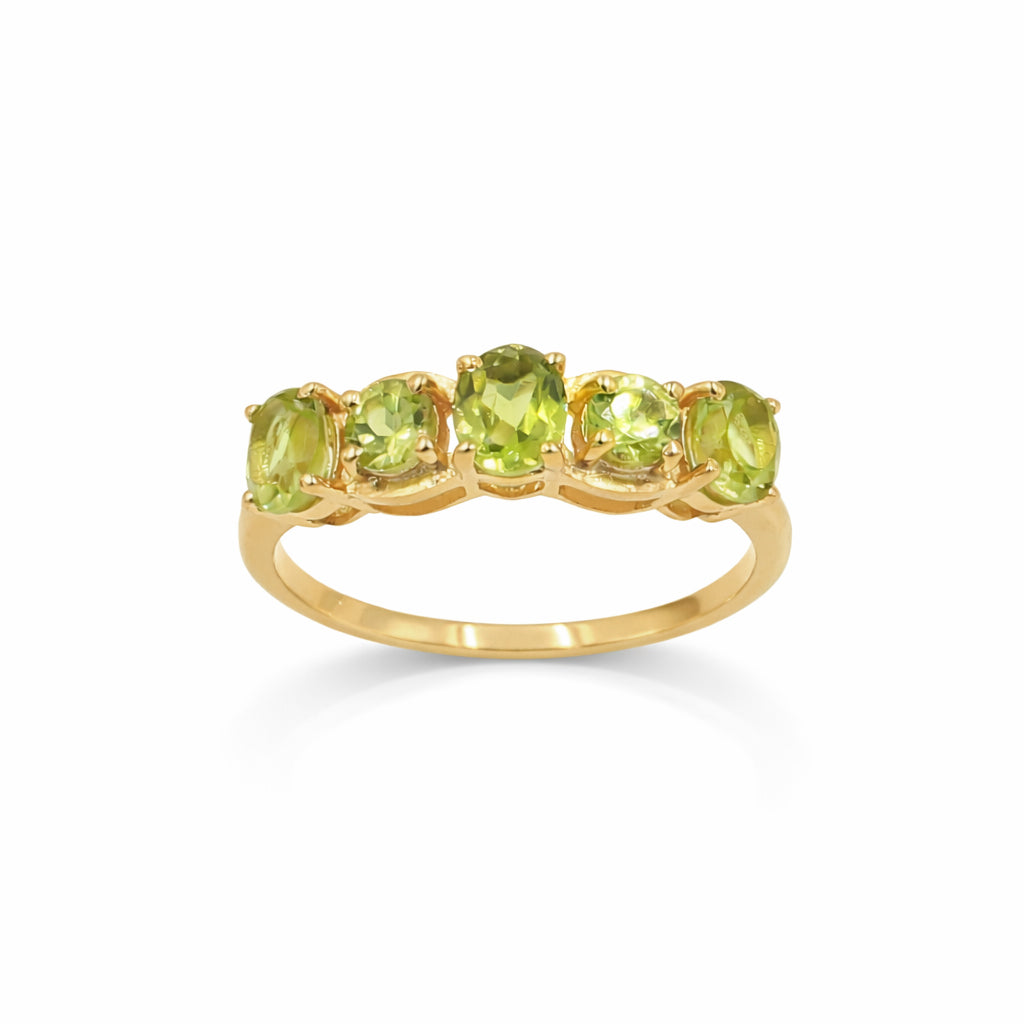 Peridot Five Stone Cut Gemstone Ring in 925 Silver
