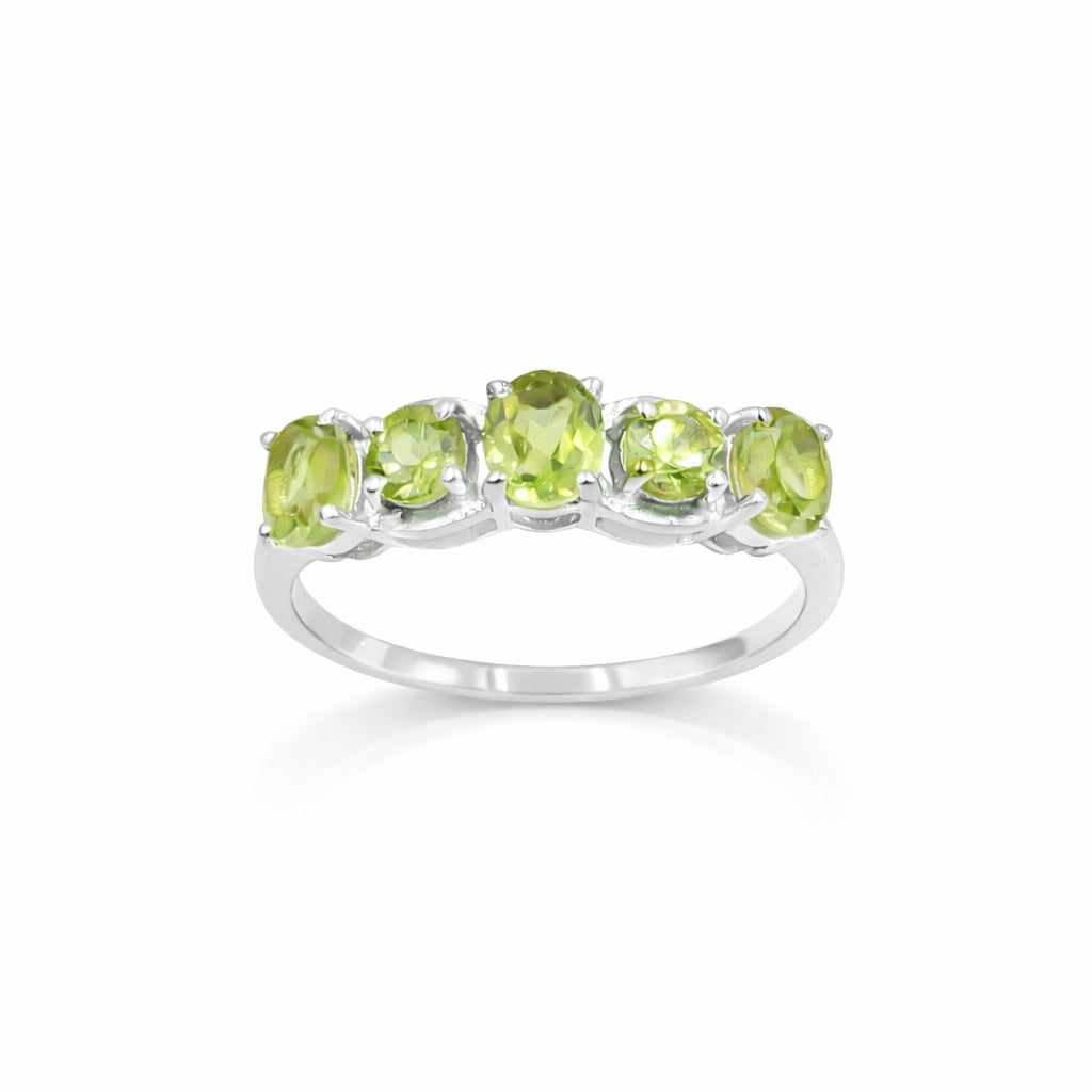 Peridot Five Stone Cut Gemstone Ring in 925 Silver